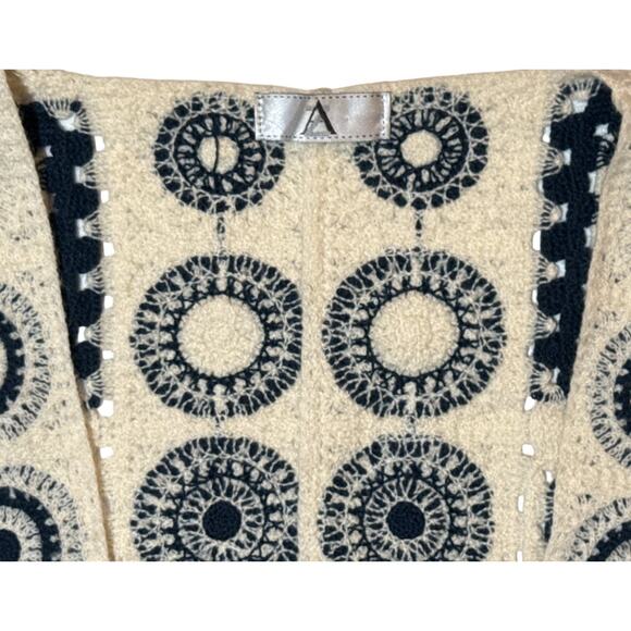 Anthropologie Cardigan Sweater Crochet Granny Square Knit Open Boho Retro OSFM - Picture 3 of 8